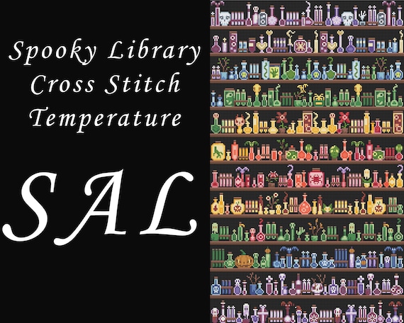 Magic Potions Spooky Temperature SAL , Gothic Skull Fantasy Stitch Along , Chemistry Lab Tube , Cross Stitch For Beginners Chart