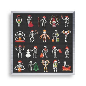 20 Funny Tiny Cross Stitch Skeleton Set , Mini Cross Stitch Christmas Mega Bundle , Small Easy Skull Stitch Pattern , Goth Cross Stitch