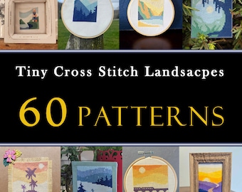 60 Tiny Nature Landscapes Cross Stitch Pattern Set , Mini Cross Stitch Ocean Forest Bundle , Small City Minimalist Designs