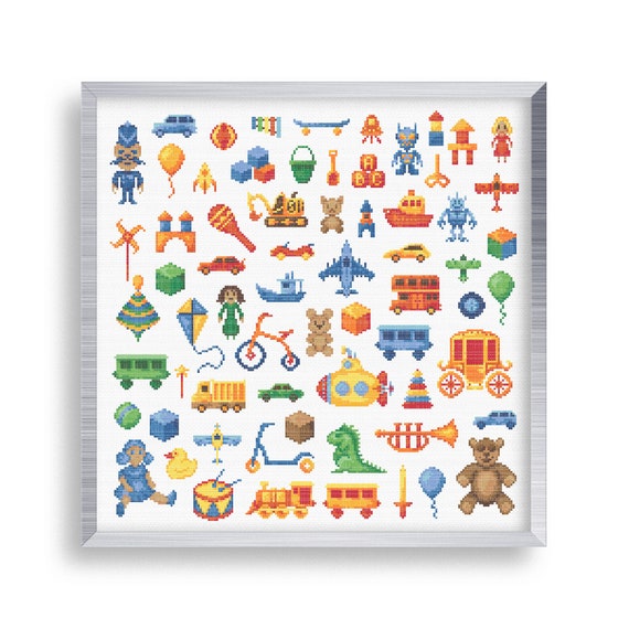 60 Tiny Cross Stitch Kids Toys Set, Mini Cross Stitch Cars, Small Dolls  Nursery Embrodiery Pattern , Simple Easy Cross Stitch Planes Ships 