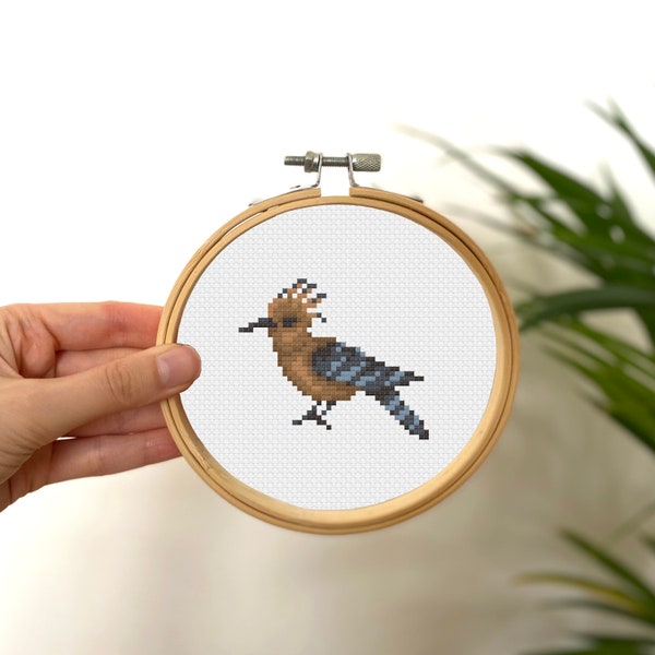 Tiny Cross Stitch Hoopoe , Mini Cross Stitch Bird , Small Easy Animals Embrodiery Pattern , Simple Cross Stitch Kids Pattern PDF