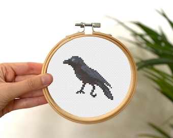 Tiny Cross Stitch Crow , Mini Cross Stitch Bird , Small Easy Animals Embrodiery Pattern , Simple Cross Stitch Kids Pattern PDF