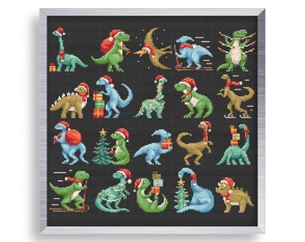 20 Christmas Cross Stitch Mini Dinos Pattern Set , Tiny Cross Stitch Dinosaur , Small Ornament Stitch Pattern , Small Cross Stitch Tag