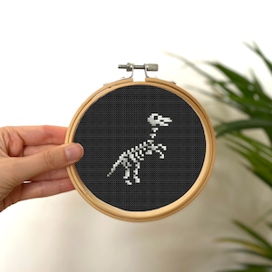Tiny Cross Stitch Dinosaur Skeleton, Mini Cross Stitch Halloween Skulls, Small Easy Dino Stitch Pattern , Simple Cross Stitch Goth