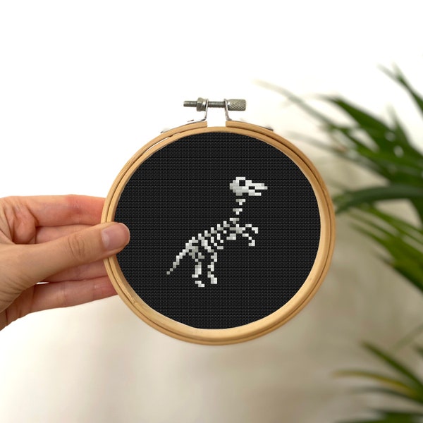 Tiny Dinosaur Skeleton Cross Stitch Pattern, Easy Dino Stitch (PDF Pattern)