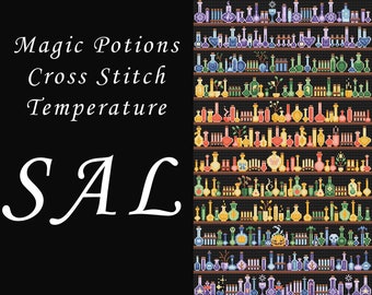 Magic Potions Temperature SAL , Fantasy Stitch Along Cross Stitch , Chemistry Lab Tube , Cross Stitch For Beginners Chart