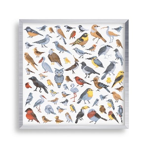 65 Tiny Cross Stitch Birds, Mini Cross Stitch Owl, Small Animals Embrodiery Nursery Pattern , Simple Easy Cross Stitch Kids Storks