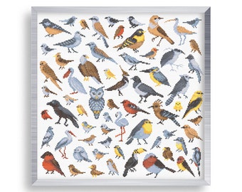 65 Tiny Cross Stitch Birds, Mini Cross Stitch Owl, Small Animals Embrodiery Nursery Pattern , Simple Easy Cross Stitch Kids Storks
