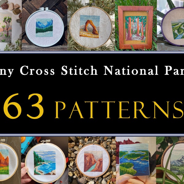 63 Tiny USA National Parks Cross Stitch Pattern Set , Mini Cross Stitch Nature Bundle , Small Arche Stitch Pattern , American Cross Stitch