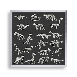 20 Tiny Cross Stitch Dino Skeleton Set , Mini Cross Stitch Halloween Mega Bundle , Small Easy Dinosaur Stitch Pattern , Goth Cross Stitch