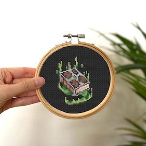 Tiny Cross Stitch Poison Magic Book , Mini Cross Stitch RPG , Small Easy Game Stitch Pattern , Dark Spells Cross Stitch