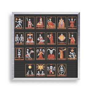 22 kleine kruissteek skeletten tarotkaartenset, mini Halloween tarotkaartsteekbundel, het torensteekpatroon, de keizerin-keizer
