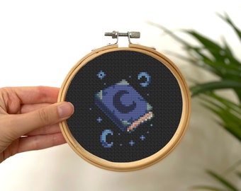 Tiny Cross Stitch Night Magic Book , Mini Cross Stitch RPG , Small Easy Game Stitch Pattern , Dark Spells Cross Stitch