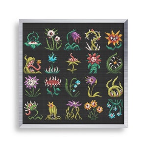 20 Flower Monsters Cross Stitch Mini Pattern Set , Tiny Cross Stitch Scary Halloween , Small Horror Cross Stitch Bundle