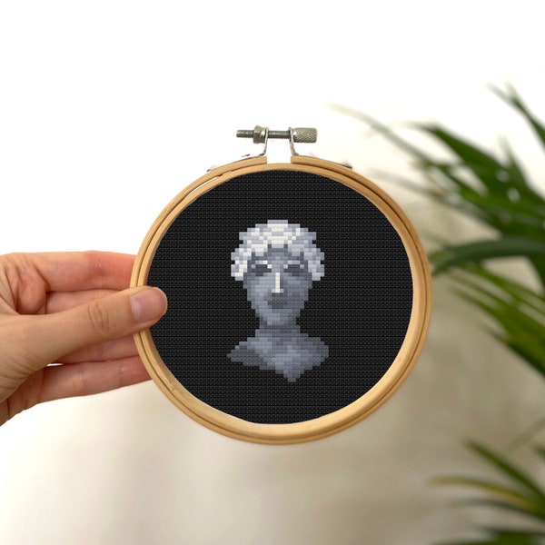 Tiny Cross Stitch Head of Hera , Mini Cross Stitch Greek Sculpture , Small Easy Ancient Statue , Simple Cross Stitch Gorgon Pattern PDF