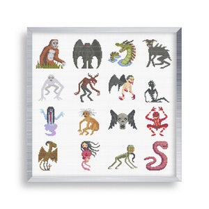 16 Horror Cryptids Cross Stitch Mini Pattern Set , Tiny Cross Stitch Scary Monsters, Small Ghost Stitch Pattern , Goth Ghoul Creatures