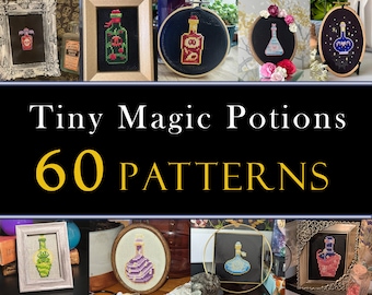 60 Tiny Cross Stitch Magic Potions Set , Mini Cross Stitch RPG , Small Easy Love Game Stitch Pattern , Goth Vail Cross Stitch