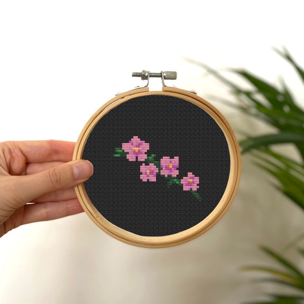 Tiny Cross Stitch Sakura Flower , Mini Cross Stitch Flower , Small Easy Beginner Garden Pattern , Simple Cross Stitch Kids Pattern PDF