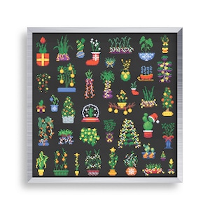 40 tiny cross stitch kerst bloempotten, mini kruissteek planten, kleine gemakkelijke succulente patroon, kinderen eenvoudige kruissteek boom tags