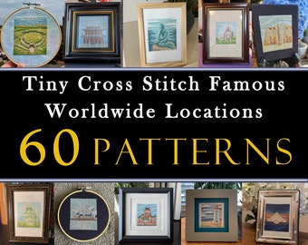 60 Tiny Cross Stitch World Famous Locations Set , Mini Cross Stitch China Wall , Small Easy USA , Simple Cross Stitch Tiny France Europe