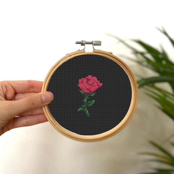 Tiny Cross Stitch Rose , Mini Cross Stitch Flower , Small Easy Beginner  Garden Pattern , Simple Cross Stitch Kids Pattern PDF 