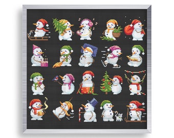 20 Christmas Cross Stitch Mini Snowmen Pattern Set , Tiny Cross Stitch Snowman, Small Ornament Stitch Pattern , Small Cross Stitch Tag