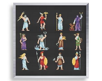 12 Tiny Cross Stitch Greek Gods Set , Mini Cross Stitch Greek Mythology Bundle , Small Easy Stitch Pattern For Beginners Pack