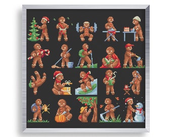 20 Christmas Cross Stitch Mini Gingerbread Man Pattern Set , Tiny Cross Stitch Funny , Small Ornament Stitch Pattern , Cross Stitch Tag