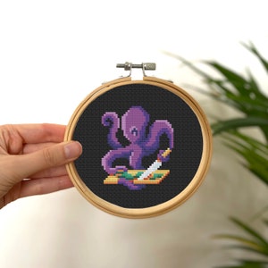 Tiny Cross Stitch Octopus Cookin Pattern , Funny Cross Stitch Pattern , Mini Cross Stitch Sea Animal , Small Easy Pattern