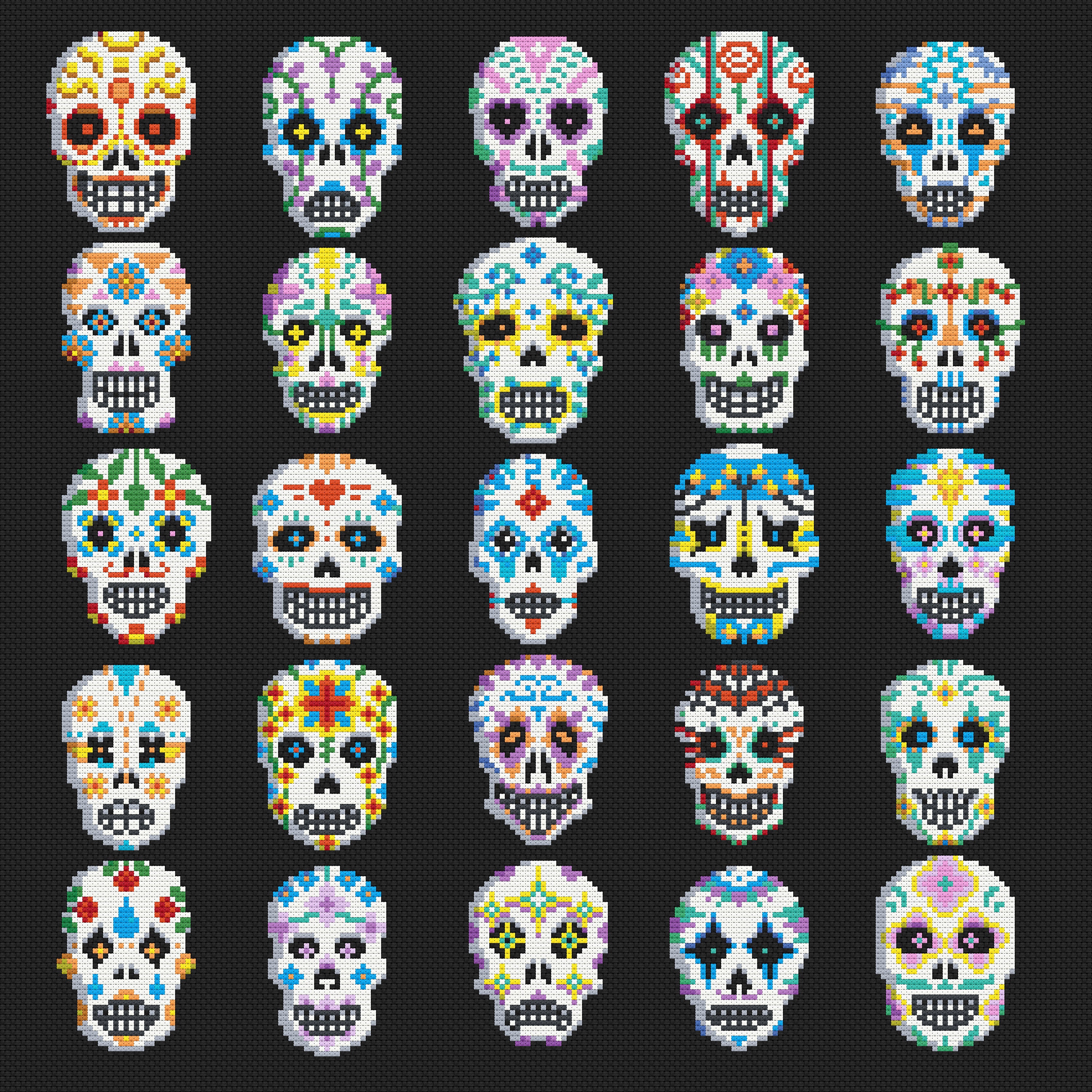 Sugar Skull Cross Stitch Pattern, Mini Halloween Bundle (PDF Pattern ...