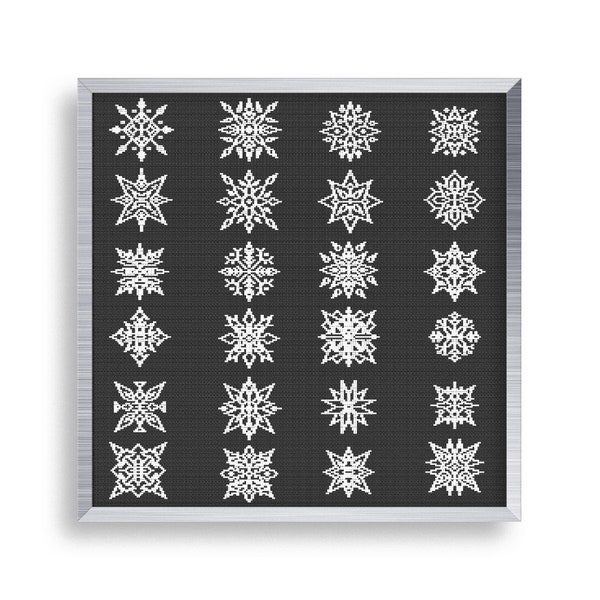 24 Tiny Cross Stitch Snowflakes, Mini Cross Stitch Ornaments , Small Easy Sampler , Simple Cross Stitch Christmas Holiday, Snowflake Pattern