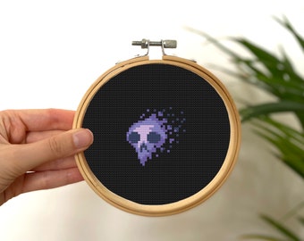 Winziges Kreuzstich Skelett Gespenst, Mini Kreuzstich Halloween Schädel, kleines einfaches Gespenst Stickmuster, einfaches Kreuzstich Goth