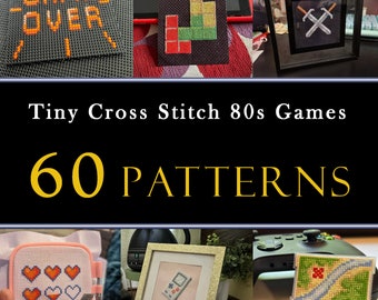 60 Tiny Arcade Games Cross Stitch Pattern Set , Mini Cross Stitch 80s Games Bundle , Small Nerdy Retro Designs