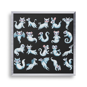 20 Tiny Cross Stitch Cute Ghosts Pattern Set , Mini Cross Stitch Halloween Animals Bundle , Small Easy Stitch Pattern , Goth Cross Stitch