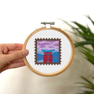 Tiny Cross Stitch The Torii  , Mini Cross Stitch Stamp, Small Easy Simple Japan Cross Stitch Pattern , Hakone Shrine Cross Stitch