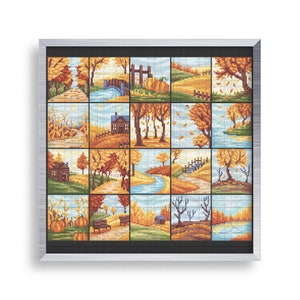 20 Tiny Cross Stitch Fall landscapes Set , Mini Cross Autumn Nature Bundle , Small Easy Fall Leaves Patterns , River Patterns for Beginners