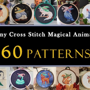60 Tiny Cross Stitch Magic Animals Set , Mini Cross Stitch Wizard Axolotl , Small Fantasy DND Patterns , Cat Stitch Pattern , Fox Pattern
