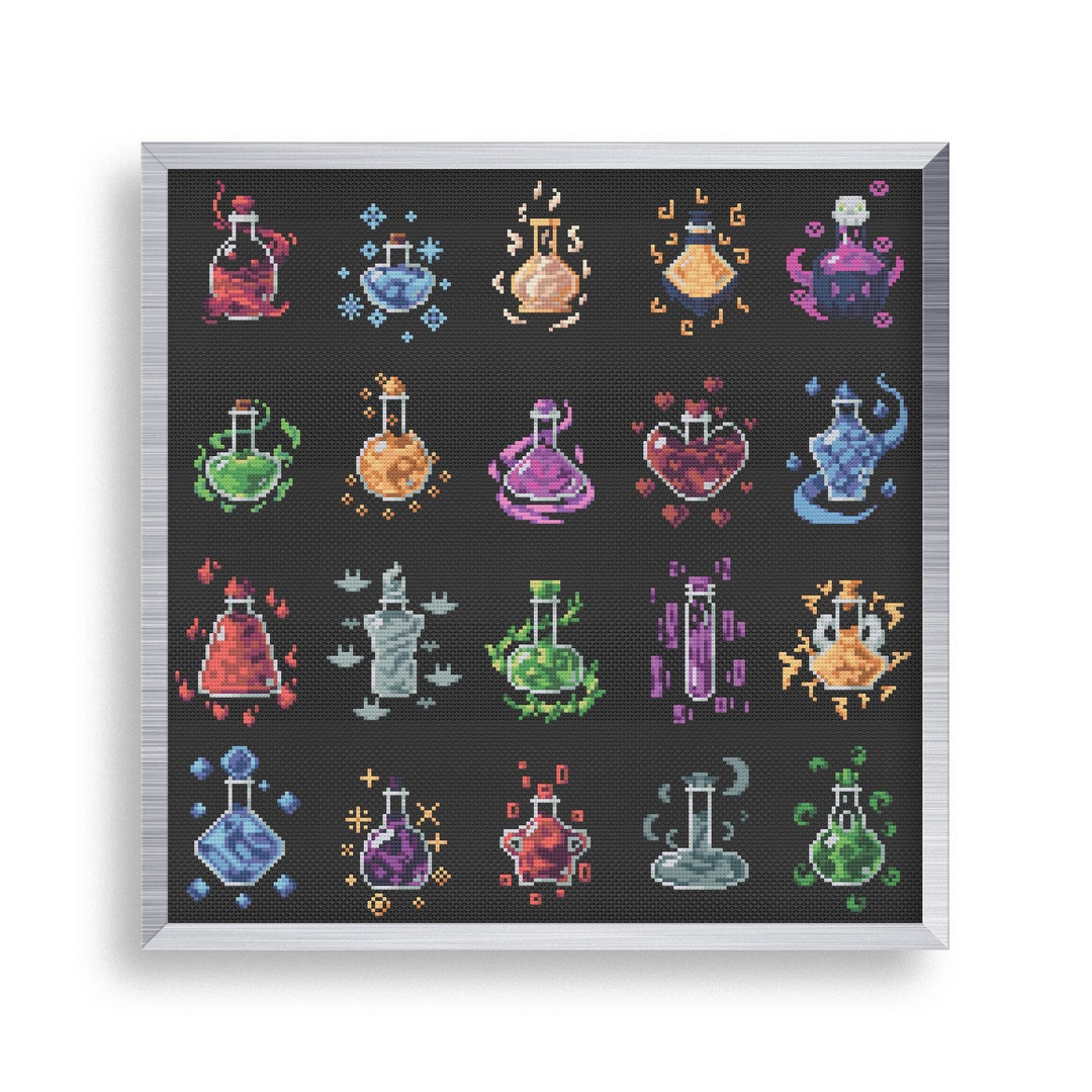 20 Tiny Cross Stitch Magic Potions Set Mini Cross Stitch RPG 