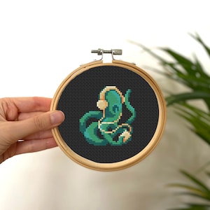Tiny Cross Stitch Octopus Listening to Music Pattern , Funny Cross Stitch Pattern , Mini Cross Stitch Sea Animal , Small Easy Pattern