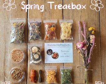 Hamster Treat Box - Flaxspray - Birch Wood -Meadow flowers - Rosehips - Dried Fruit - Mealworms - Whimzees - Herbs - Summerbox - Regular Box