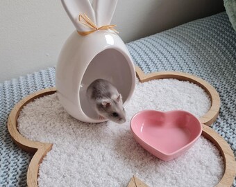 Ceramic Hamster Hide & Ceramic Bowl - Perfect for Spring Enclosure
