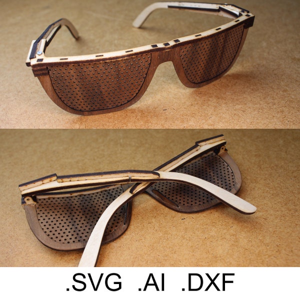 Pinhole glasses, stenopeic glasses sunglasses Download Files for laser cutter for 3mm plywood 0,85mm walnut veneer DIY Laser cut  svg ai dxf