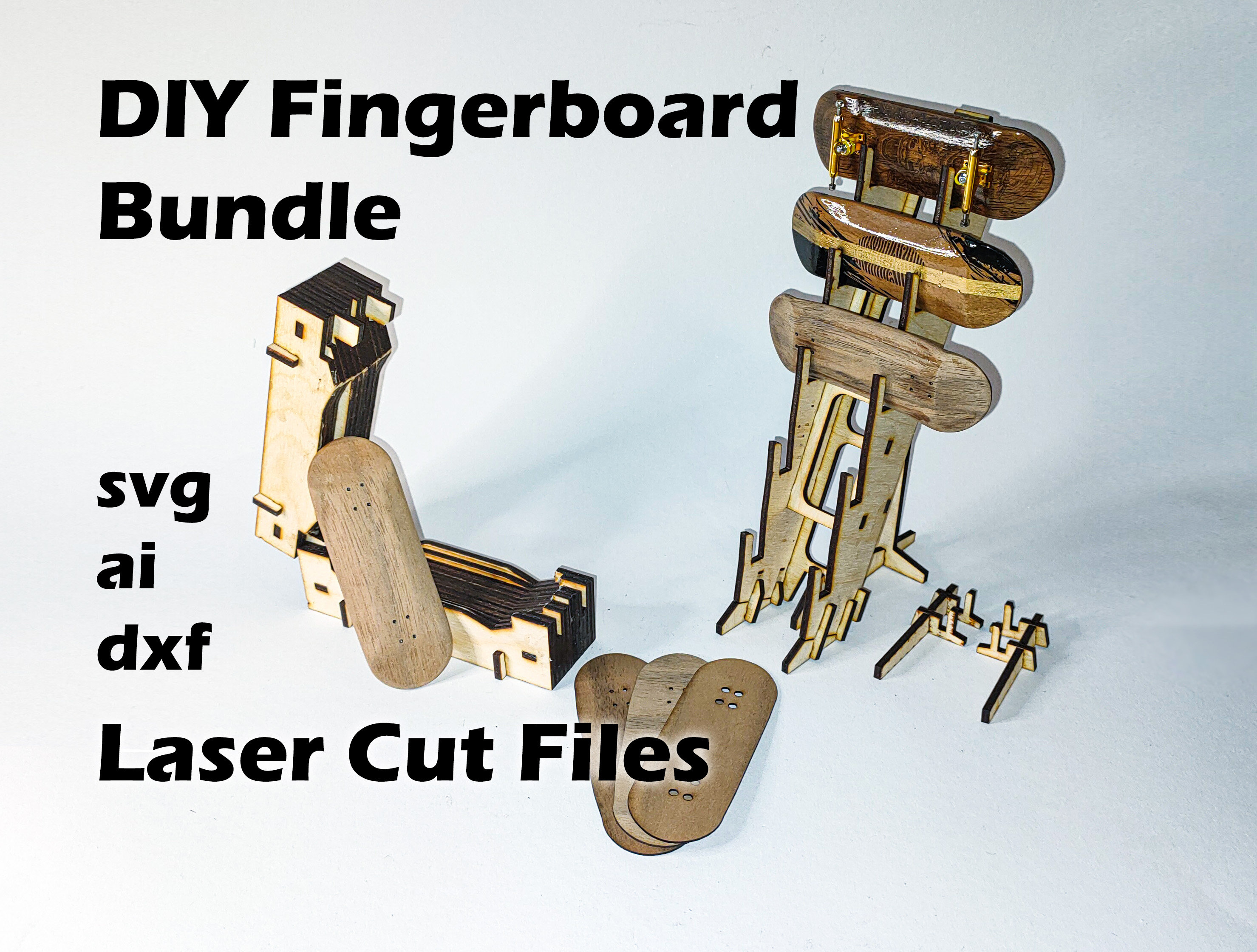 DIY Fingerboard Bundle, Laser Cut, Deck Shape, Molding Press, 3 in One