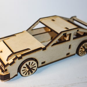 auto giocattolo taglio laser svg dxf file modello vettoriale 3D fai da te 3mm compensato ruote girevoli taglierina laser, senza colla