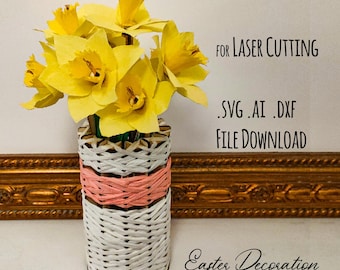 DIY Daffodil Paper Flowers & Vase Laser Cut File (svg dxf ai)