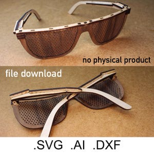 Taglio laser: Lochbrille Rasterbrille Sonnenbrille Download dateien für Laserschneider Laser cutter 3 mm Balsaholz und 0,85 mm Furnier svg ai dxf