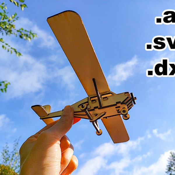 small toy airplane model for laser cut, ai svg dxf file, DIY 3D vector model 3mm plywood, no glue, build and play