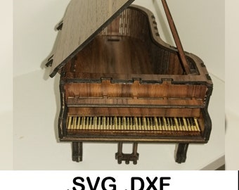 Grand Piano SVG DXF File Download for Lasercut 3mm Plywood model Size 17,5 cm realistic keys