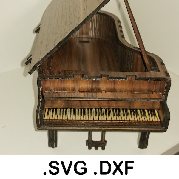 Grand Piano SVG DXF File Download for Lasercut 3mm Plywood model Size 17,5 cm realistic keys