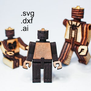Wooden mini figure toy DIY laser cut, svg dxf ai file, instant download, 3mm plywood, movable members